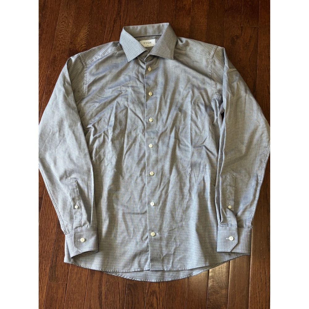 Eton Slim Fit Dress Shirt Mens 16.5 42 Gray Geometric Micro Pattern Cotton